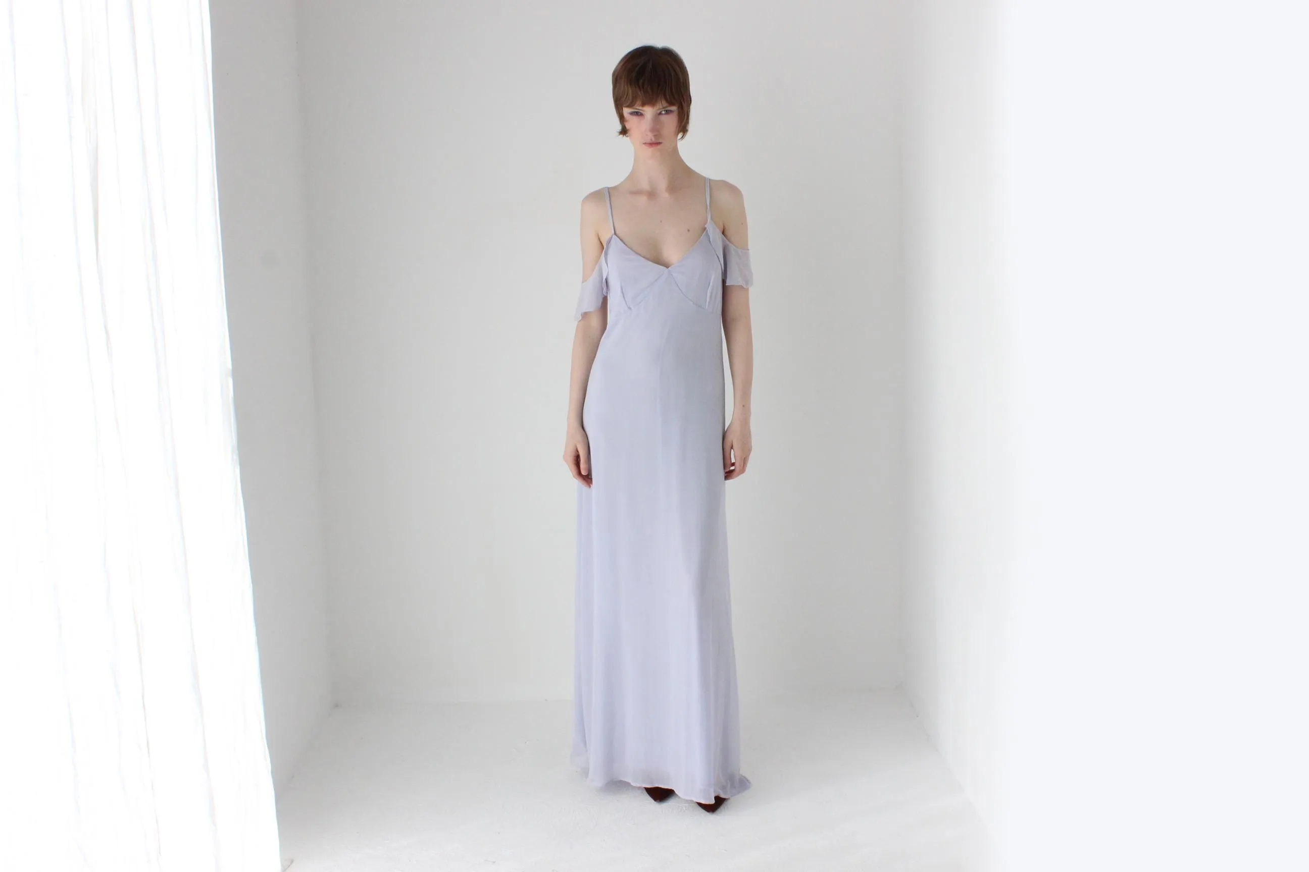 00s Does 30s Pastel Flutter Sleeve Cocktail Gown