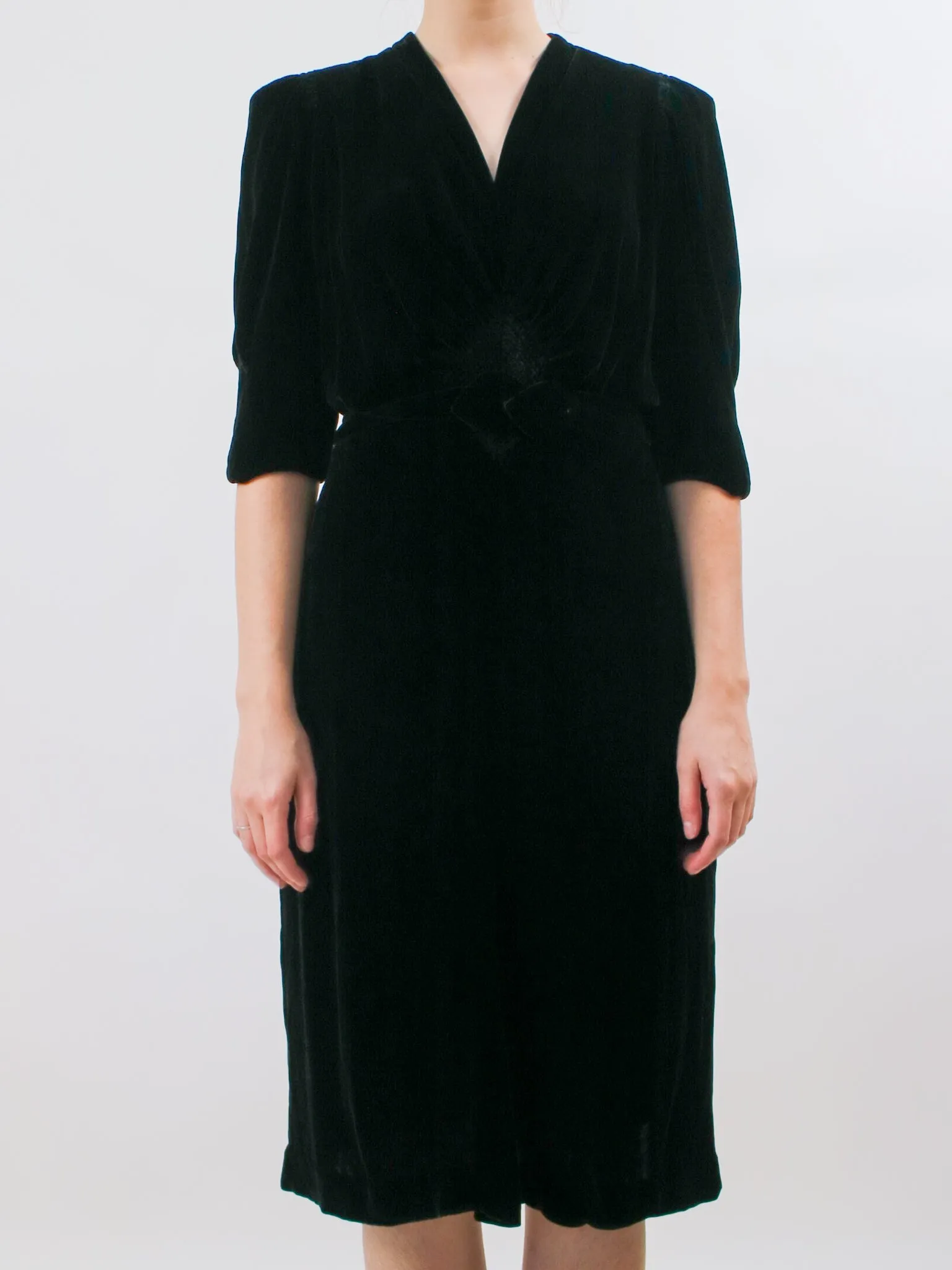 1930s Black Silk Velvet Cocktail Dress