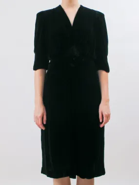 1930s Black Silk Velvet Cocktail Dress
