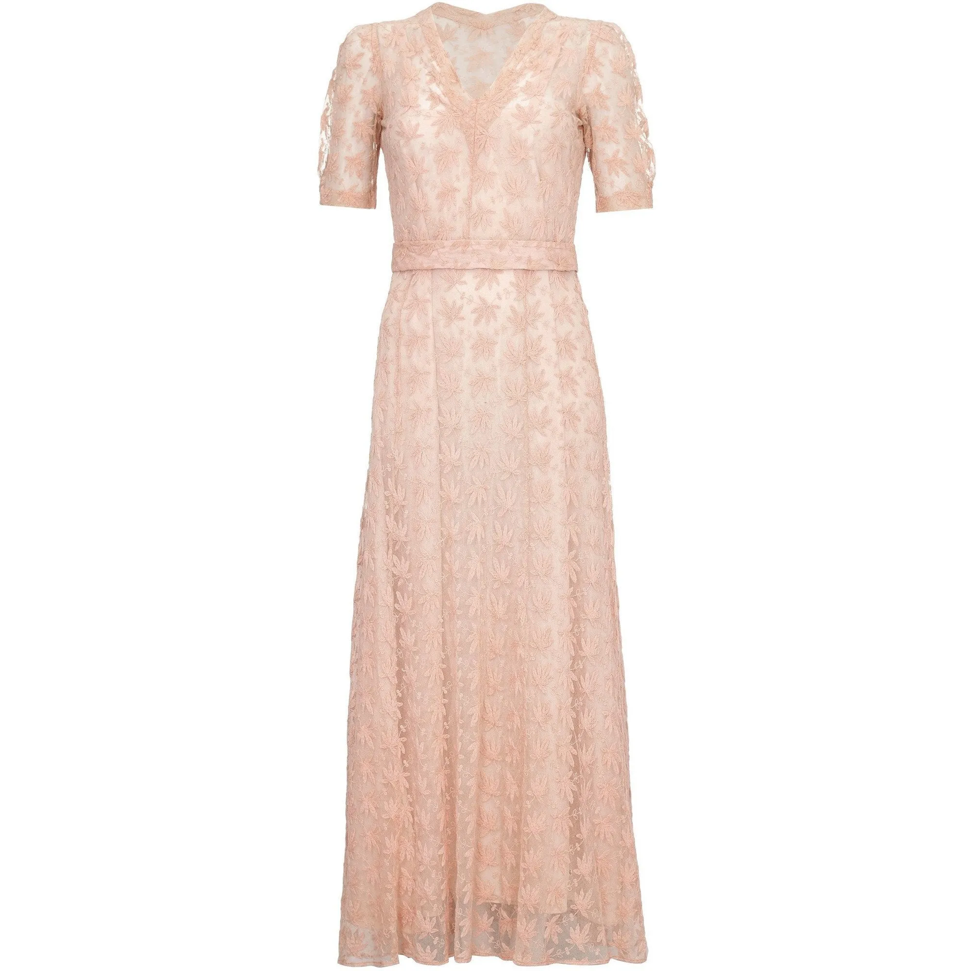 1930s Sheer Pale Pink Embroidered Lace Tea Dress Gown