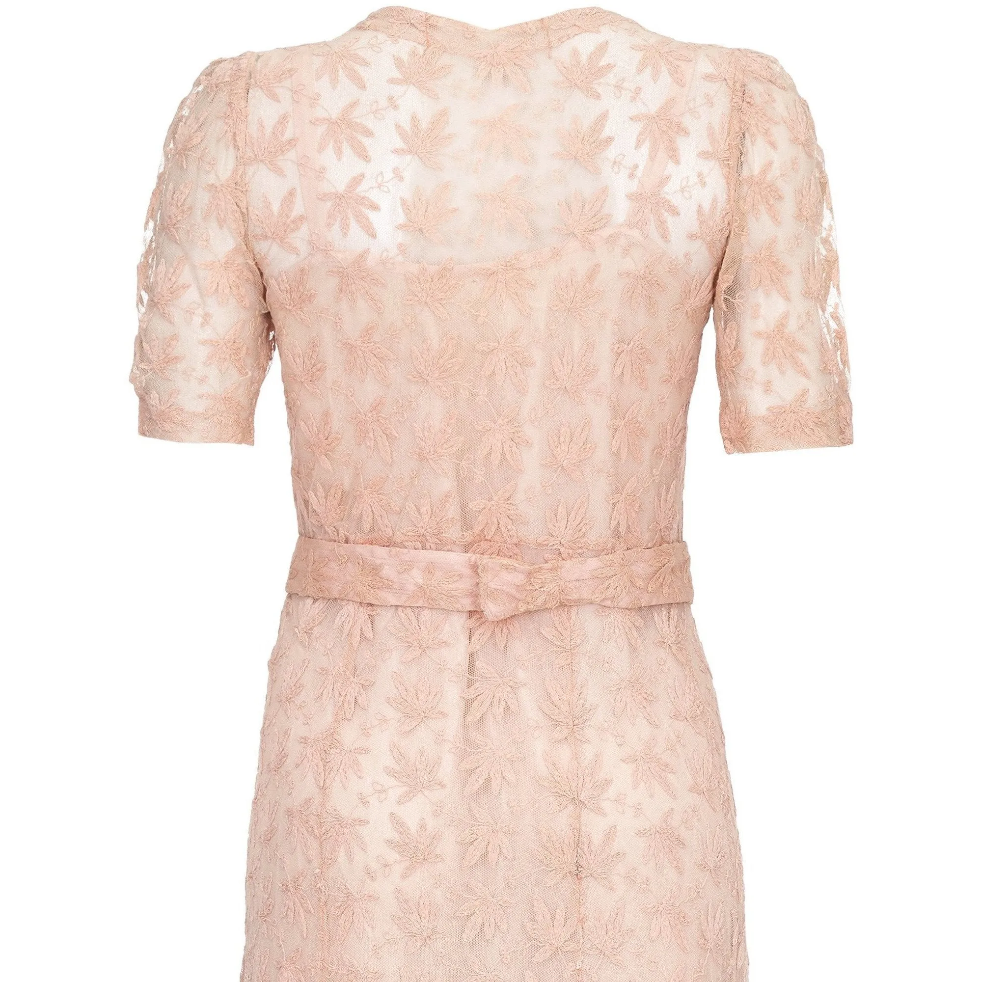 1930s Sheer Pale Pink Embroidered Lace Tea Dress Gown