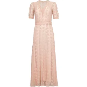 1930s Sheer Pale Pink Embroidered Lace Tea Dress Gown