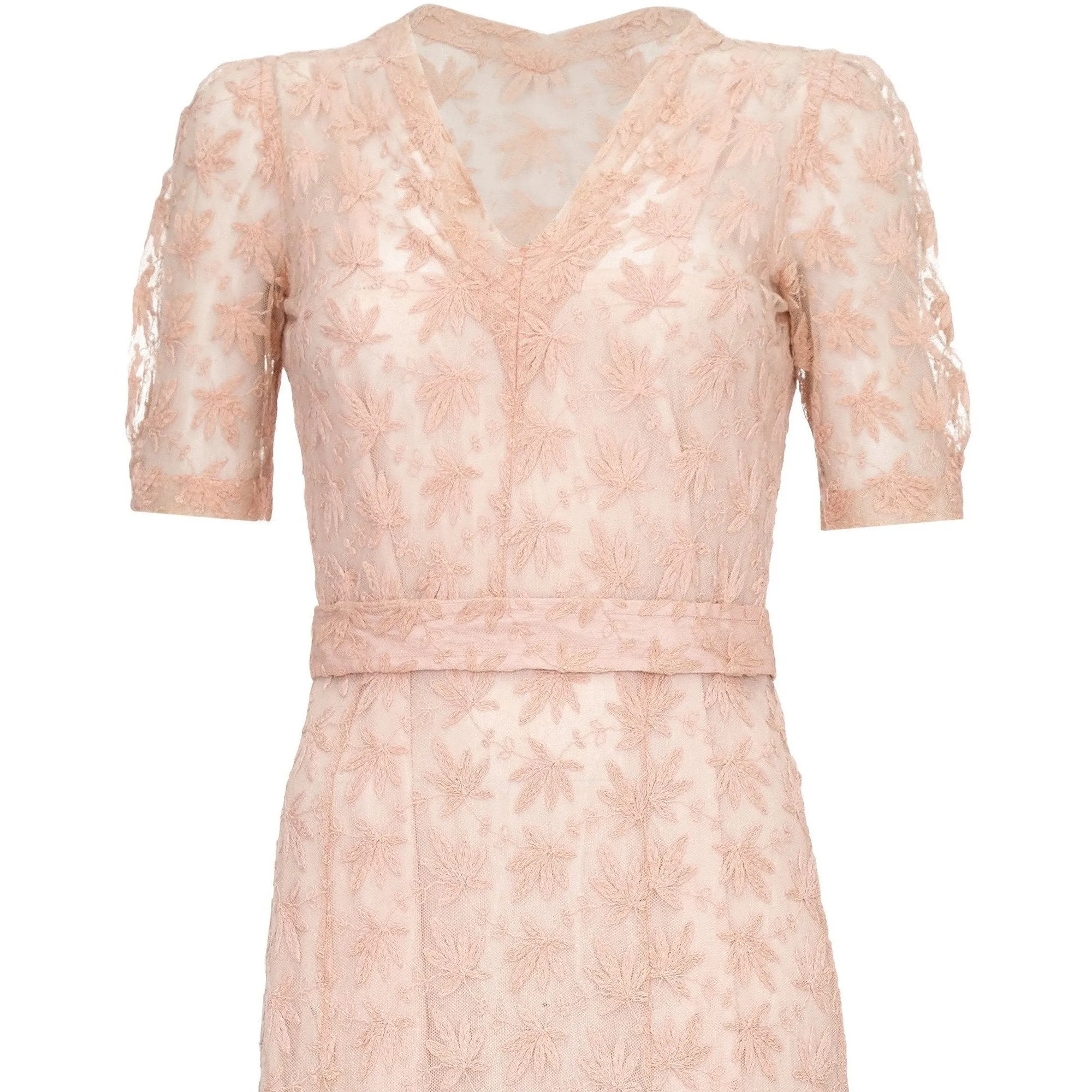 1930s Sheer Pale Pink Embroidered Lace Tea Dress Gown