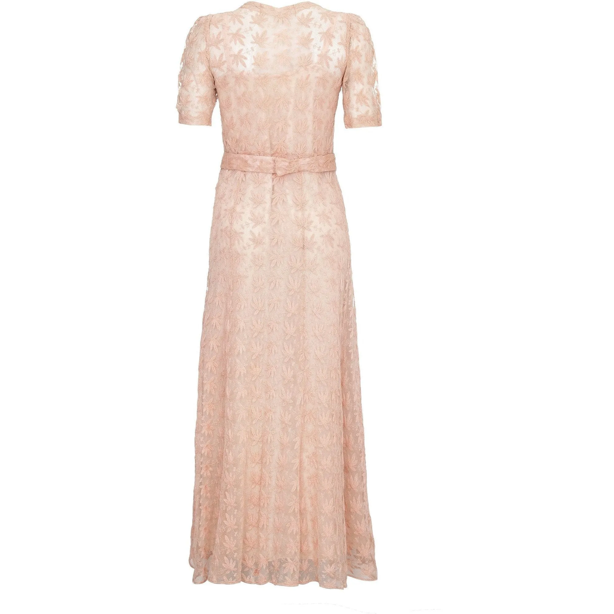 1930s Sheer Pale Pink Embroidered Lace Tea Dress Gown