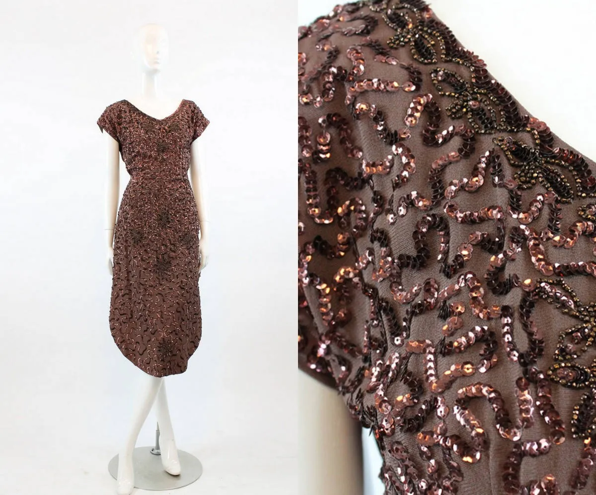 1940s BEADED sequin apron dress xs | new fall