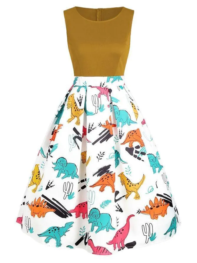 1950s Dinosaur Patchwork Swing Dress