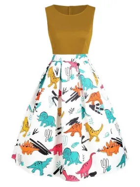 1950s Dinosaur Patchwork Swing Dress