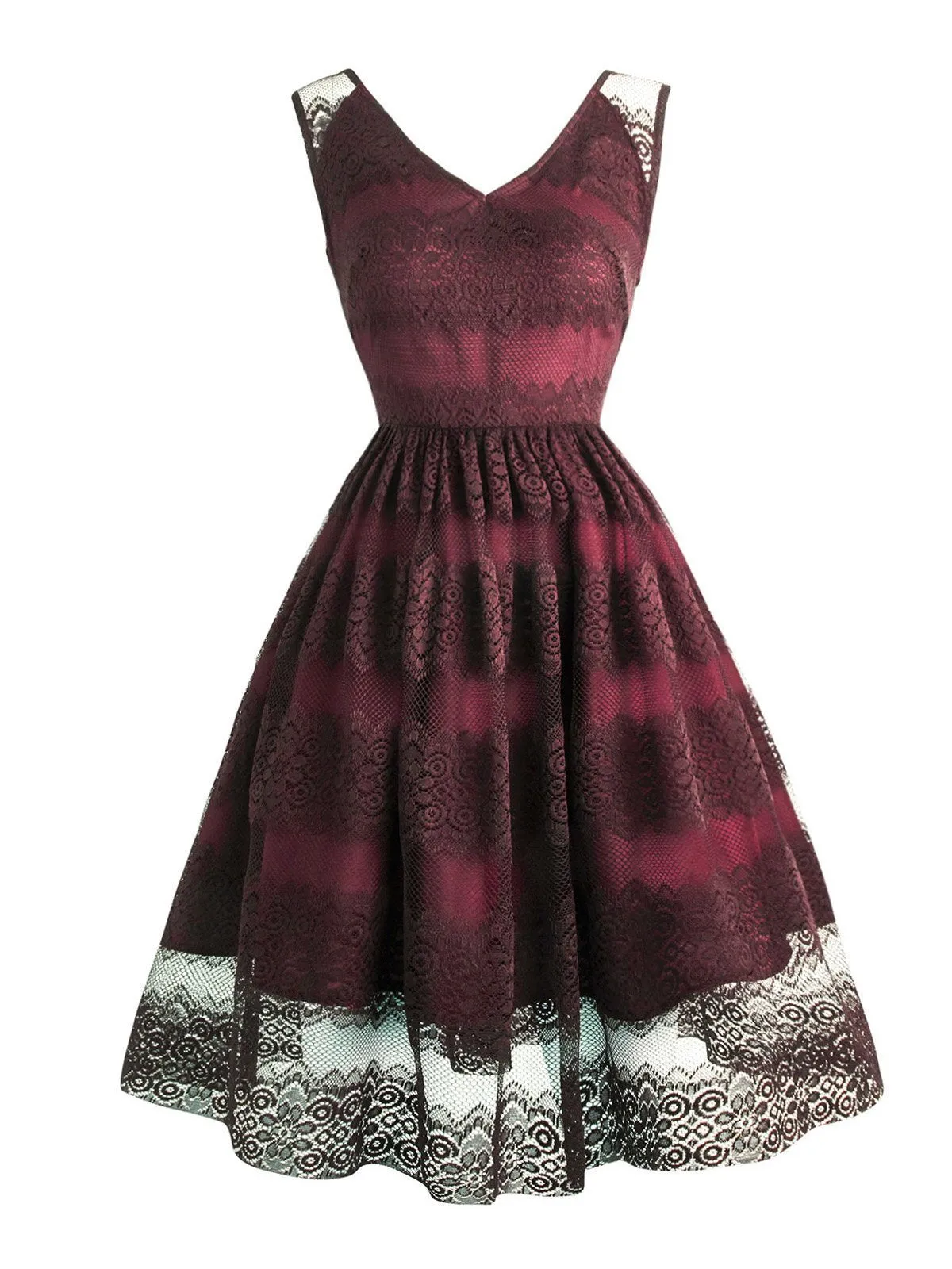 1950s Floral Mesh Lace Swing Dress