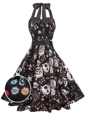 1950s Halloween Floral Skull Dress