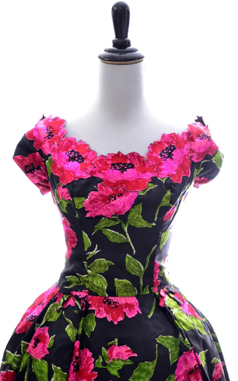 1950s Kay Selig Floral Silk Vintage Dress SOLD