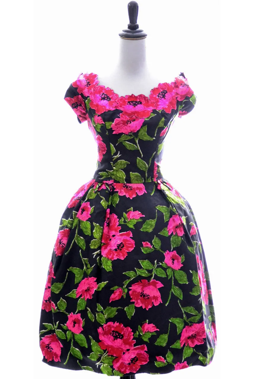 1950s Kay Selig Floral Silk Vintage Dress SOLD