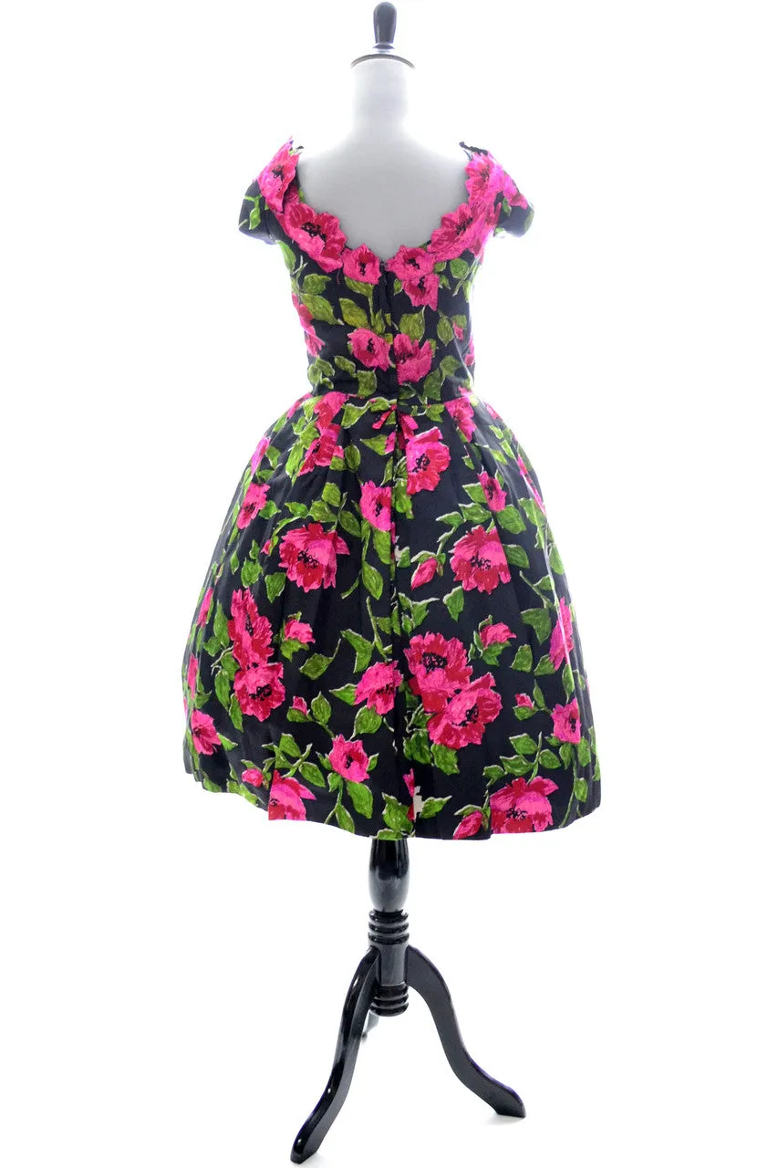 1950s Kay Selig Floral Silk Vintage Dress SOLD