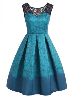 1950s Lace Floral Print Swing Dress