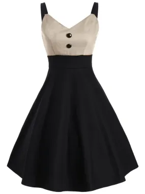 1950s Patchwork Button Swing Dress