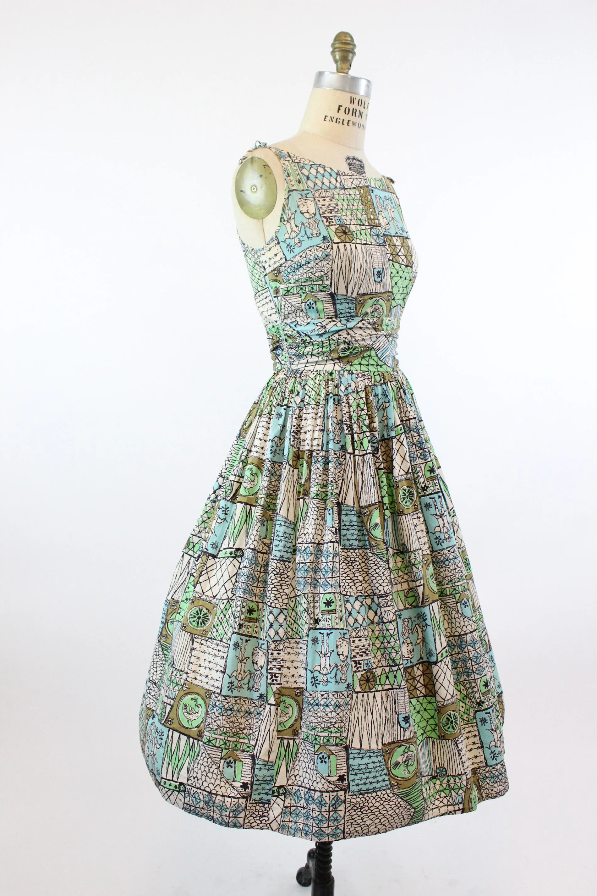 1950s WEDDING SCENE novelty print dress xs | new spring summer
