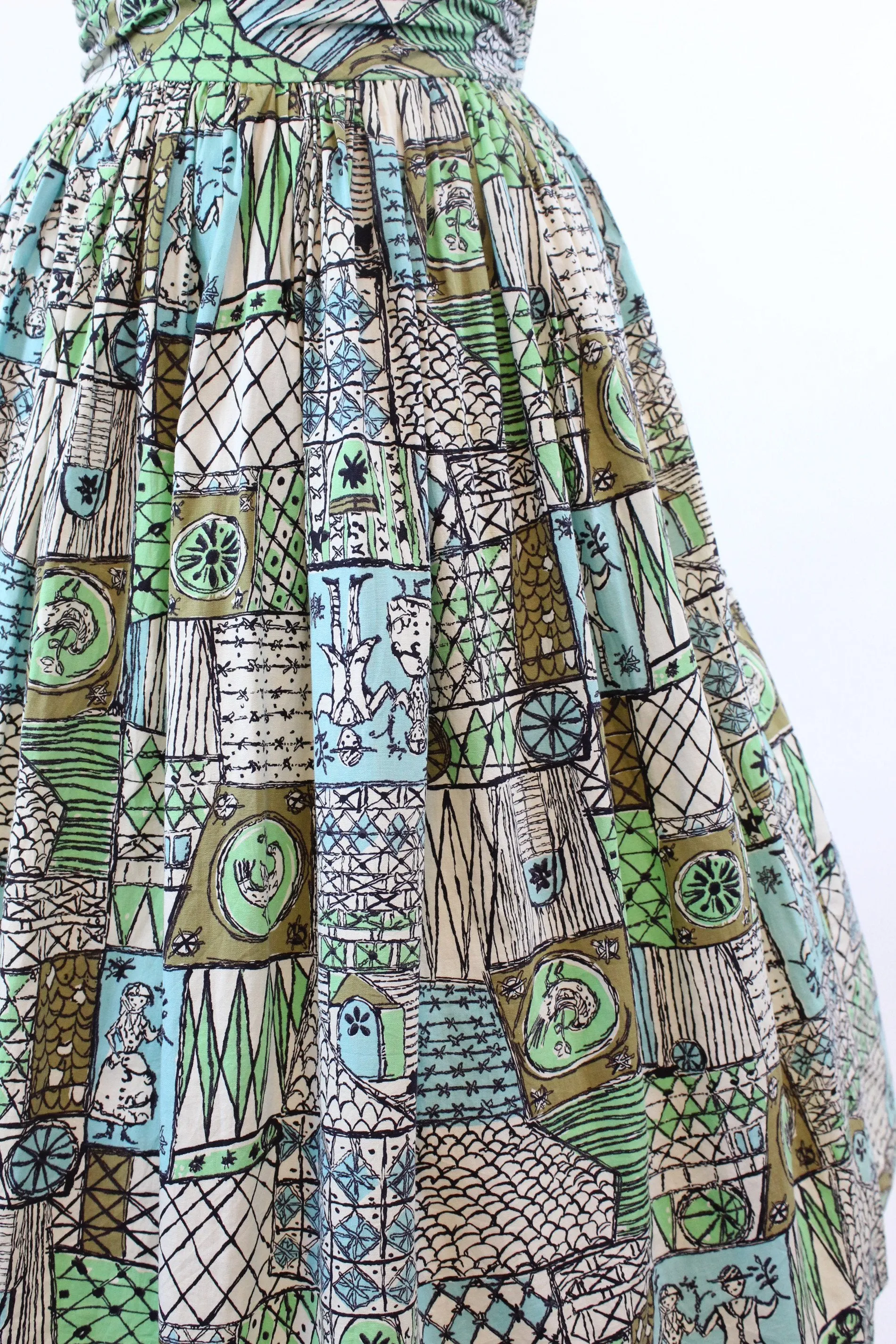 1950s WEDDING SCENE novelty print dress xs | new spring summer