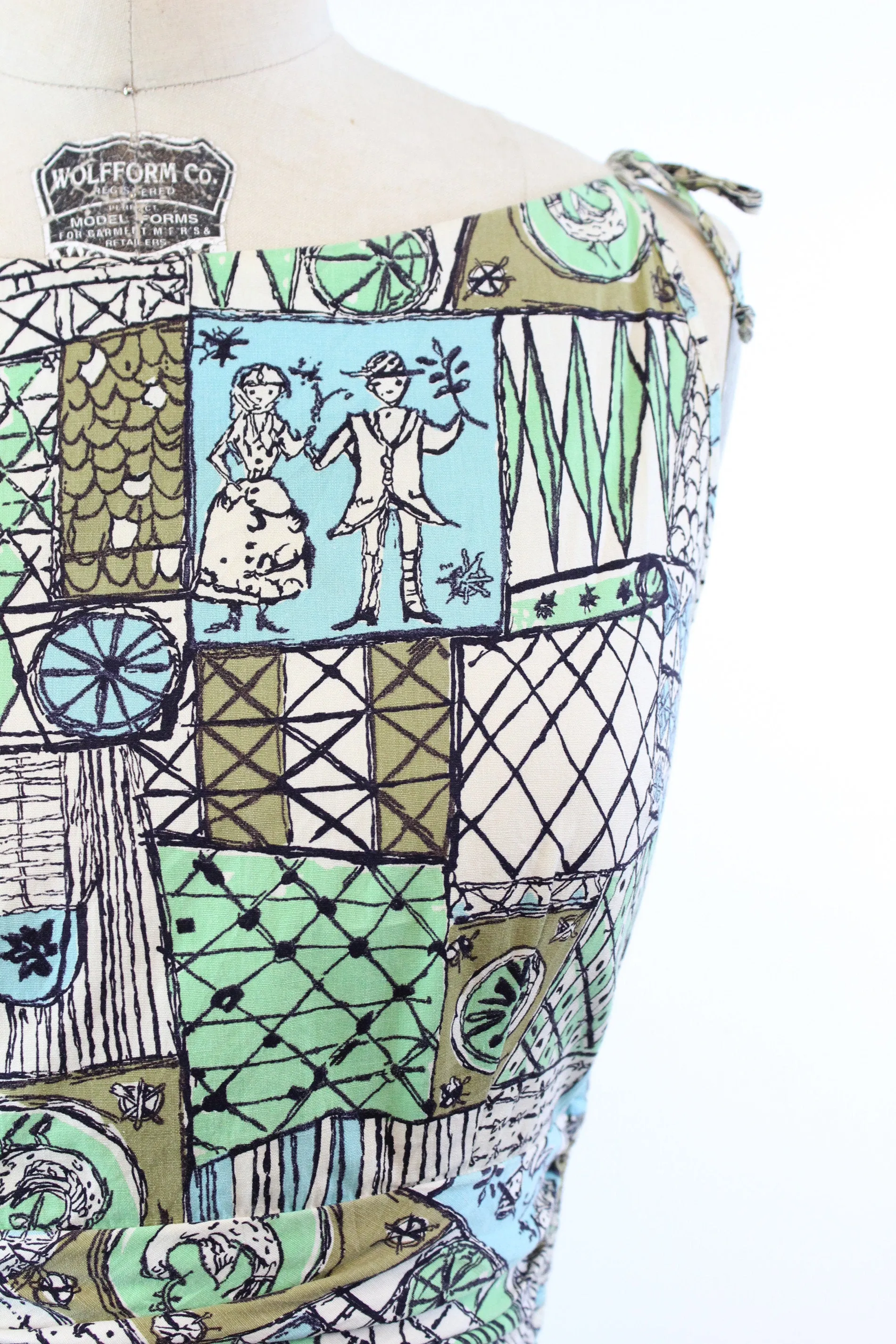 1950s WEDDING SCENE novelty print dress xs | new spring summer