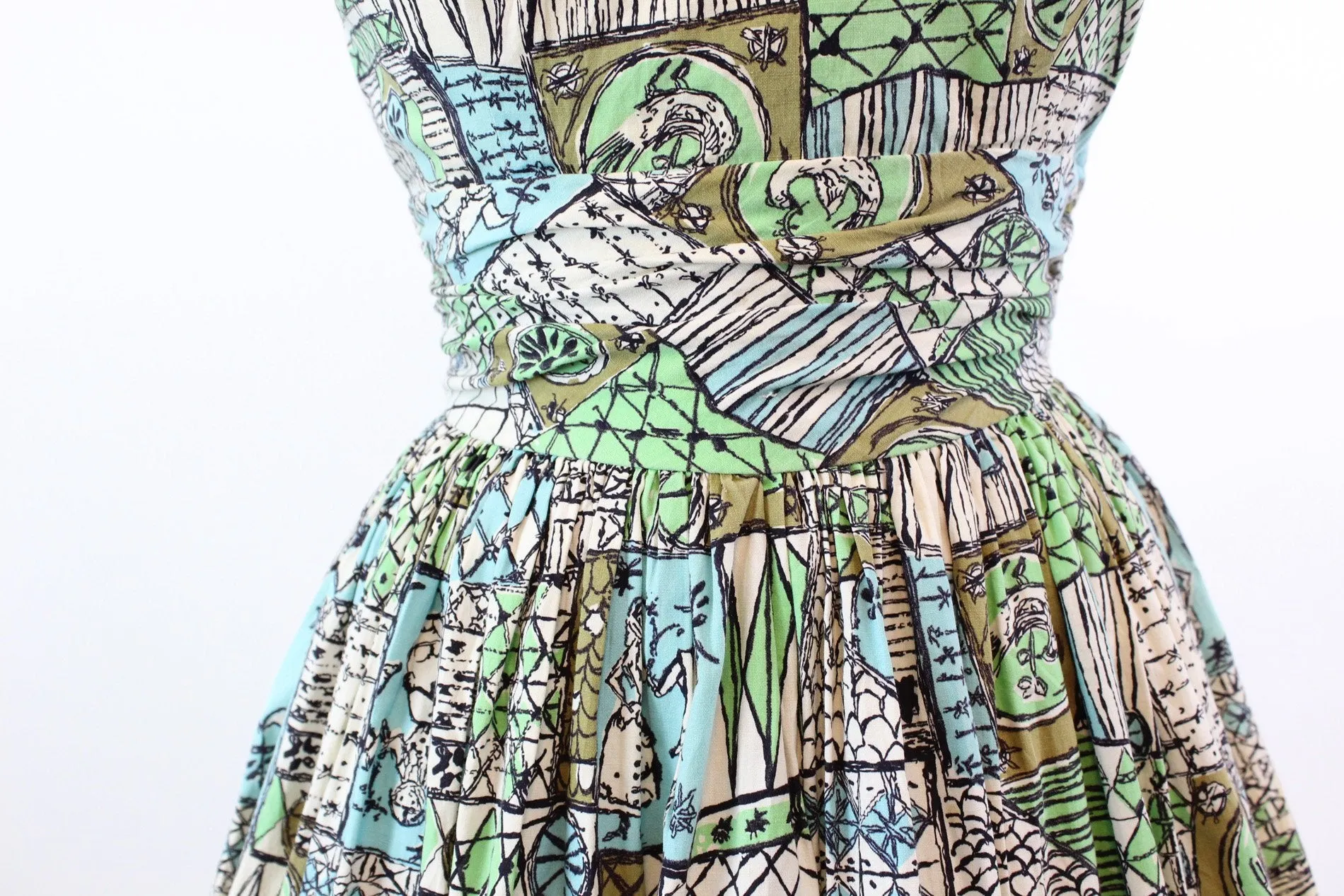 1950s WEDDING SCENE novelty print dress xs | new spring summer