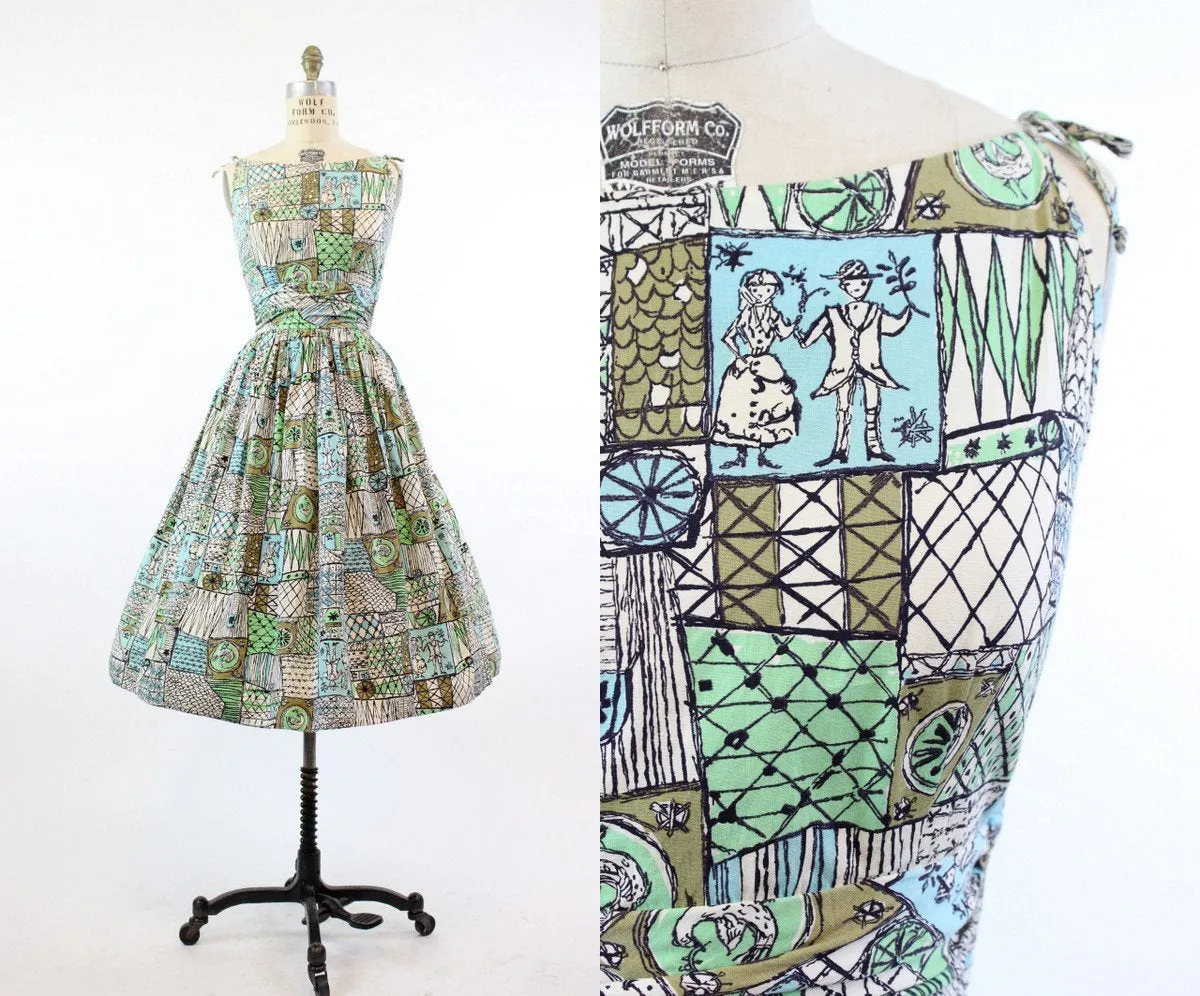 1950s WEDDING SCENE novelty print dress xs | new spring summer
