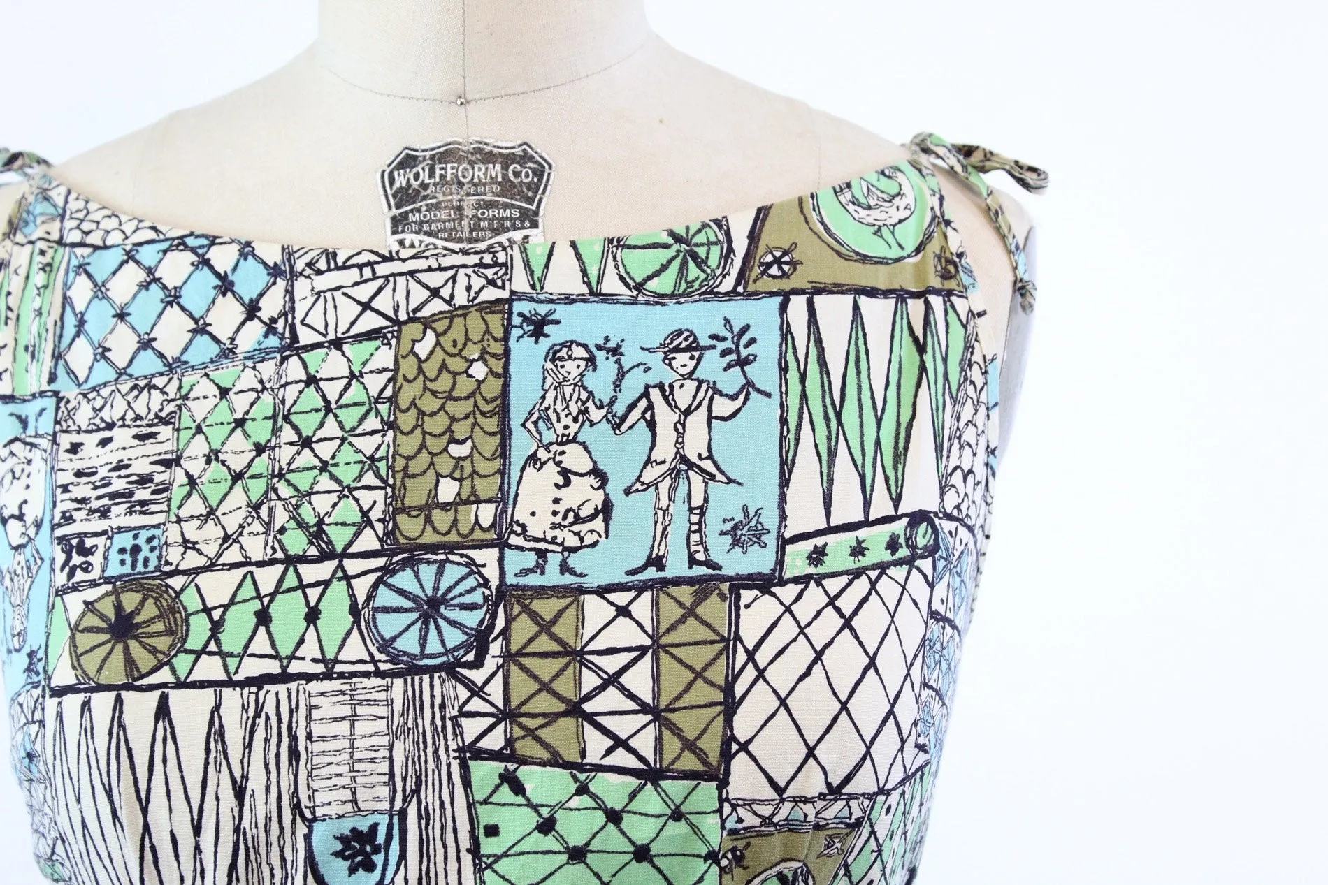 1950s WEDDING SCENE novelty print dress xs | new spring summer