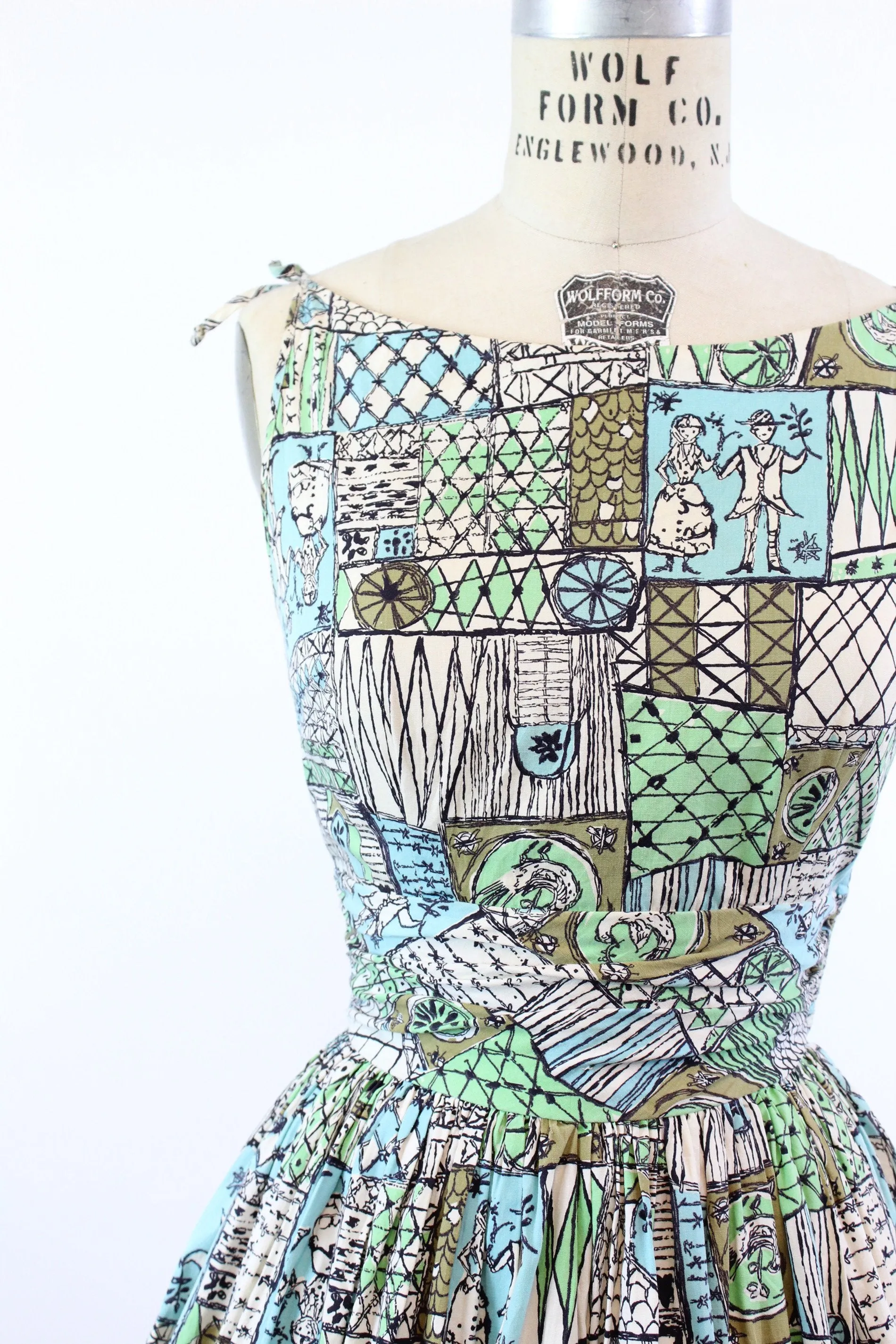 1950s WEDDING SCENE novelty print dress xs | new spring summer