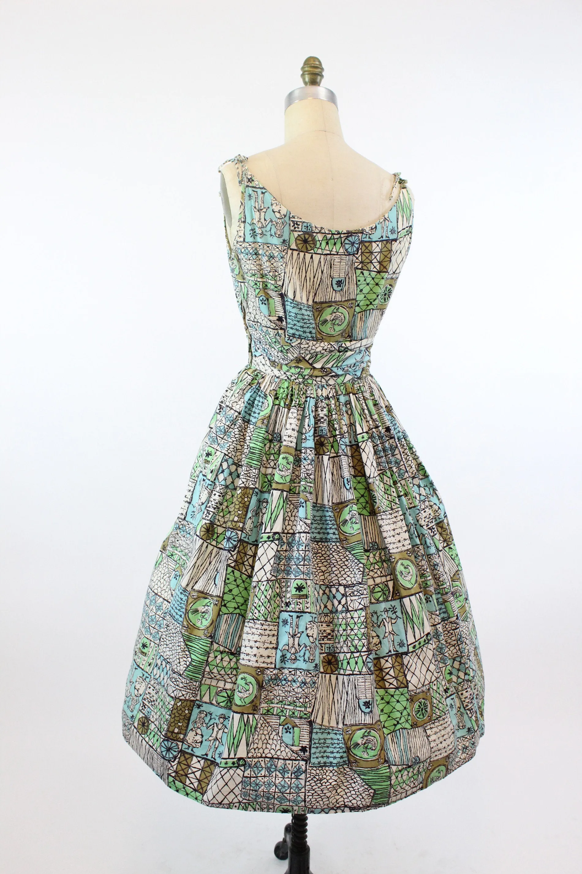 1950s WEDDING SCENE novelty print dress xs | new spring summer