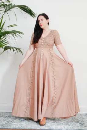 1970's Cotton Crochet Prairie Maxi Dress