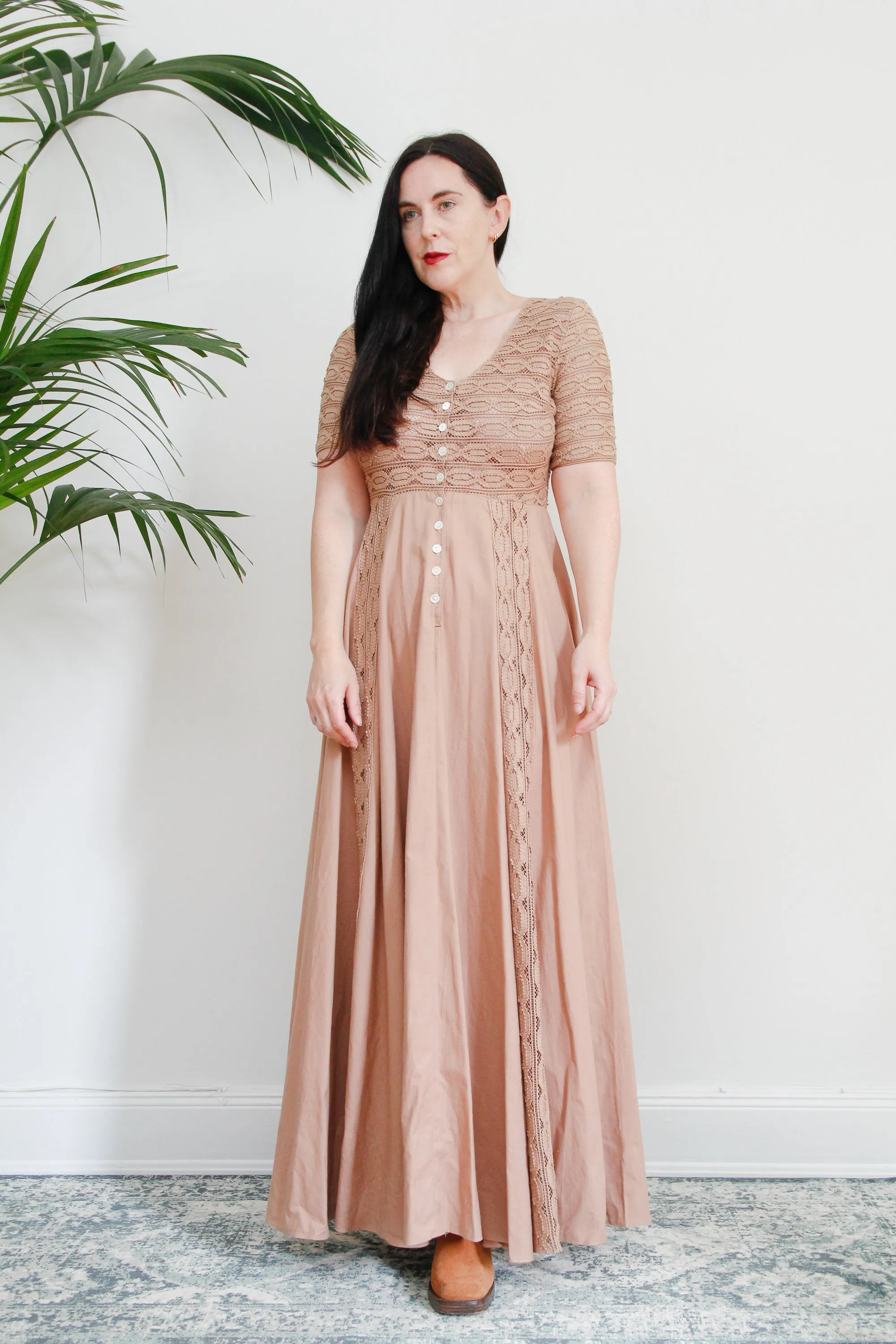 1970's Cotton Crochet Prairie Maxi Dress