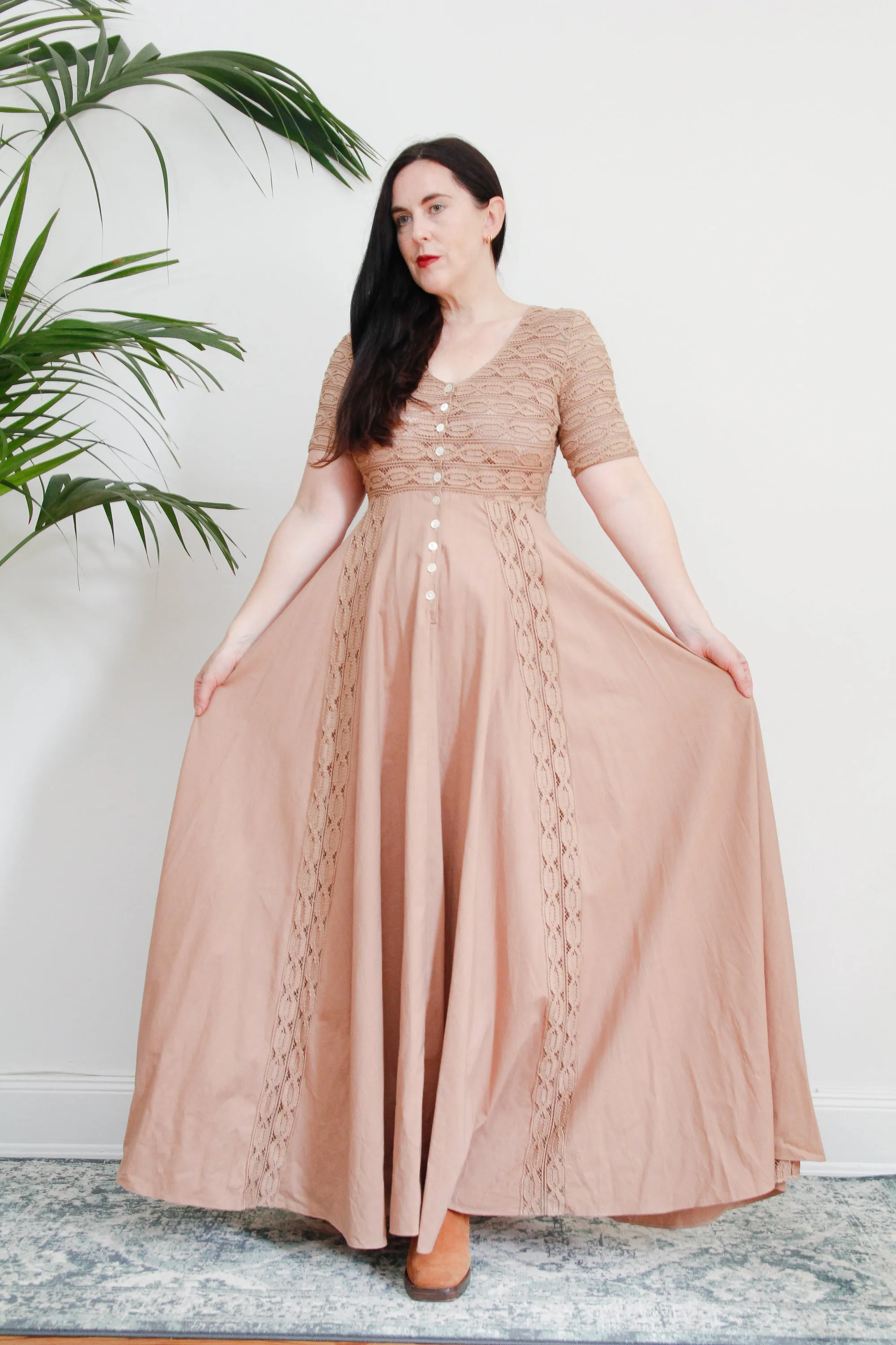 1970's Cotton Crochet Prairie Maxi Dress