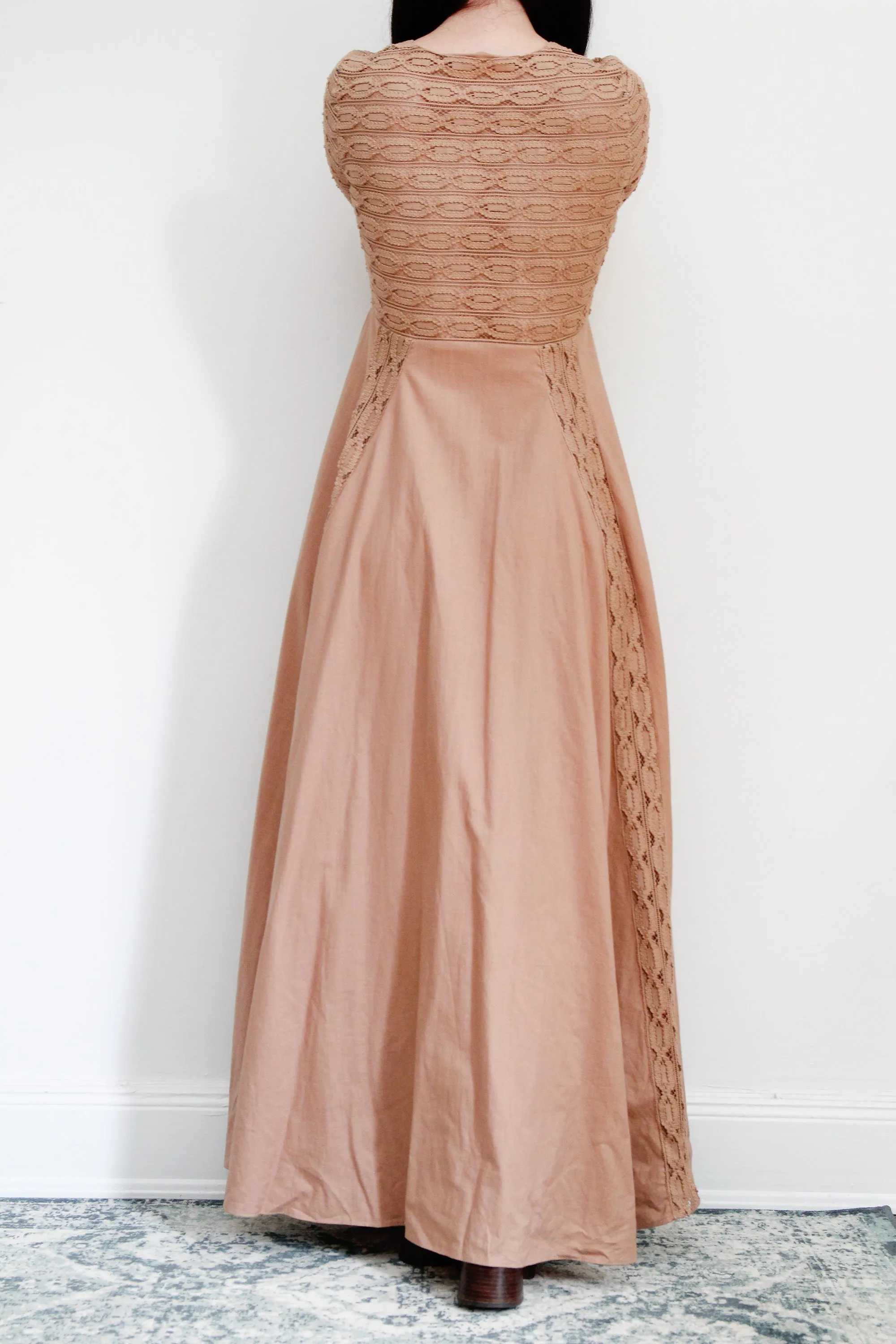 1970's Cotton Crochet Prairie Maxi Dress