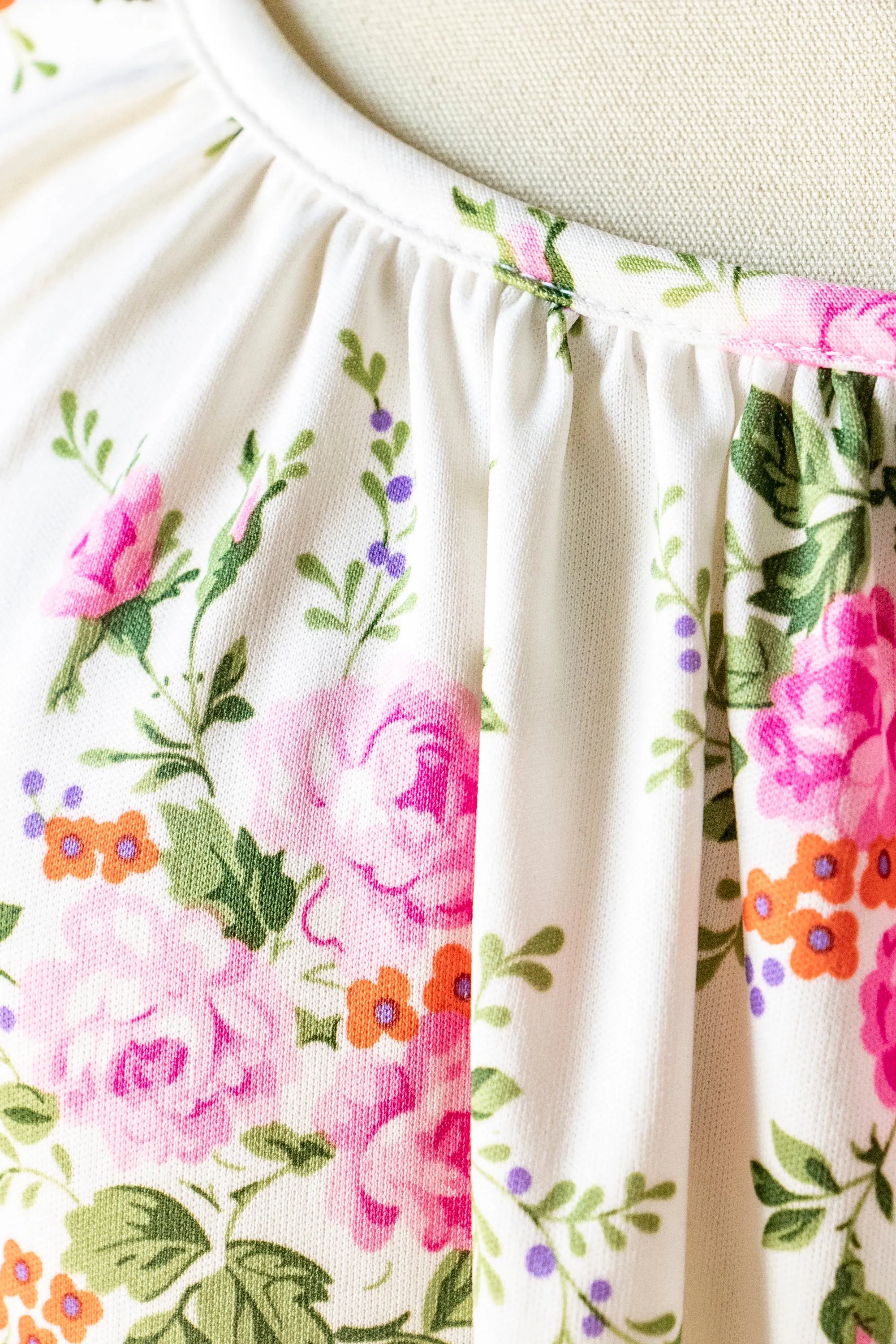 1970s Nightgown Slip Dress Floral Maxi S/M