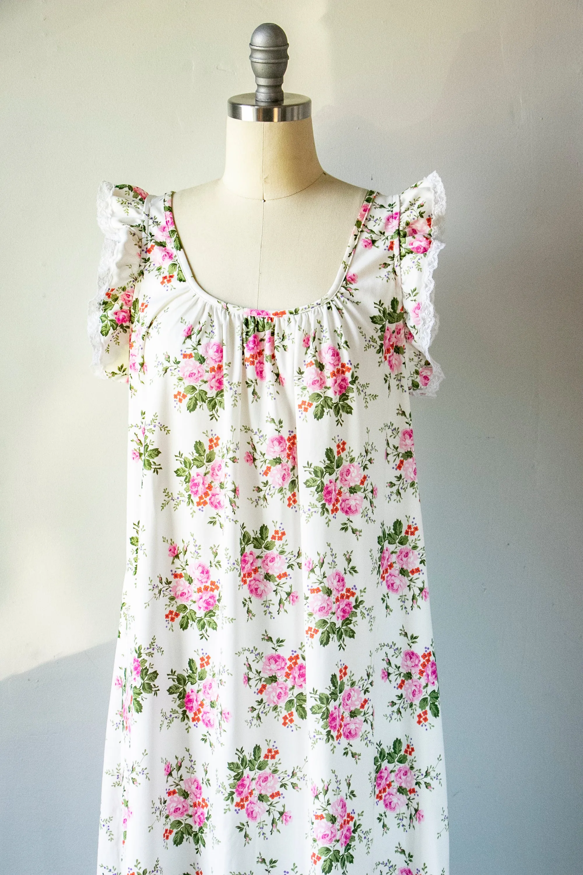 1970s Nightgown Slip Dress Floral Maxi S/M