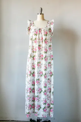 1970s Nightgown Slip Dress Floral Maxi S/M