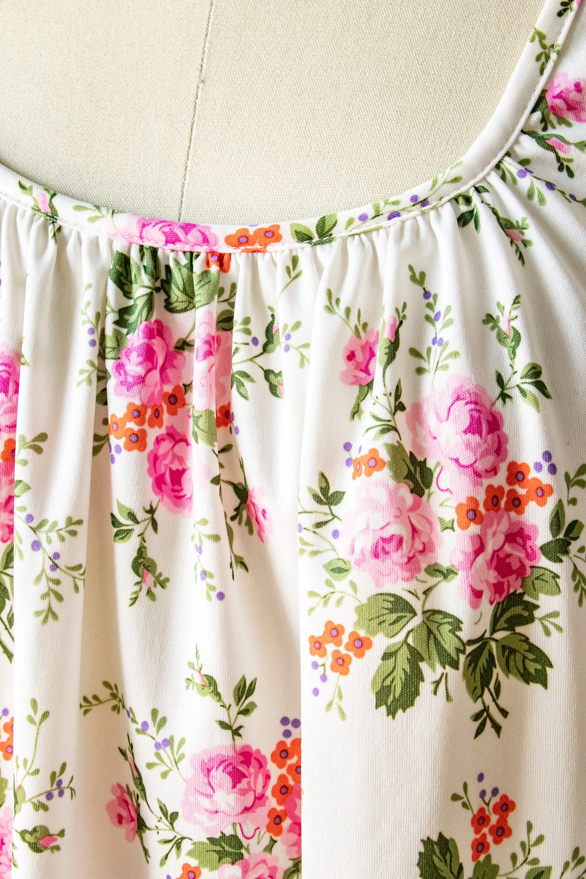 1970s Nightgown Slip Dress Floral Maxi S/M