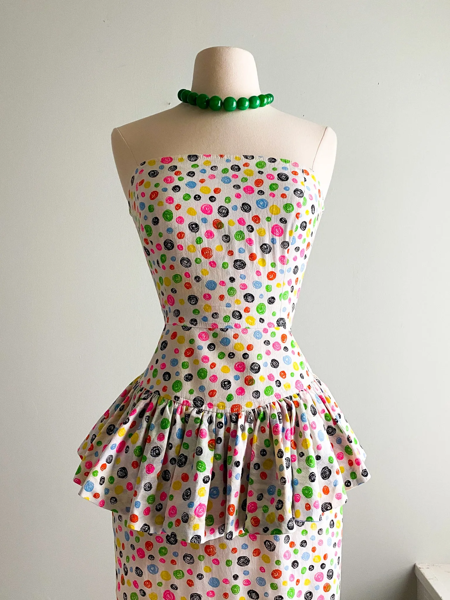 1980's Barboglio Polka Dot Cotton Party Dress / Sz S