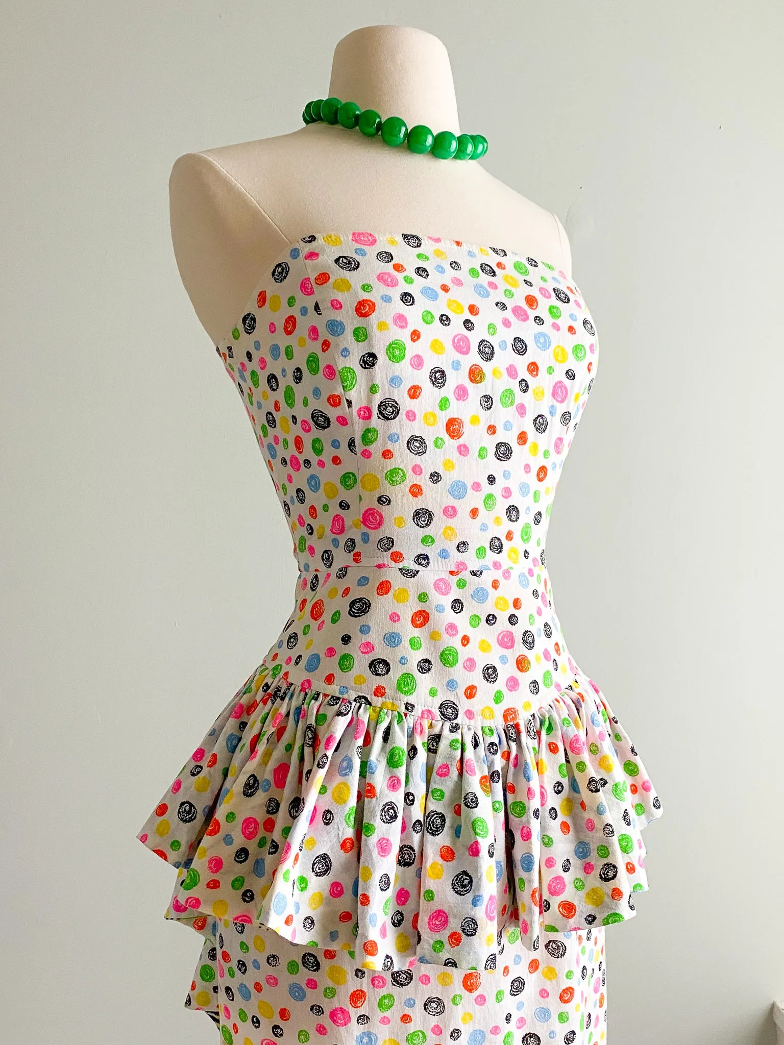 1980's Barboglio Polka Dot Cotton Party Dress / Sz S