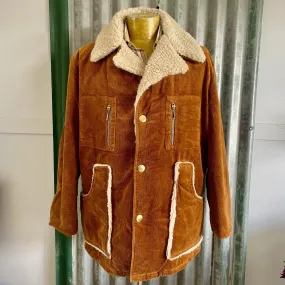 1980's Vintage Tan Corduroy Sherpa Lining Heavy Coat Jacket Winter Sz 2XL  - OOAK