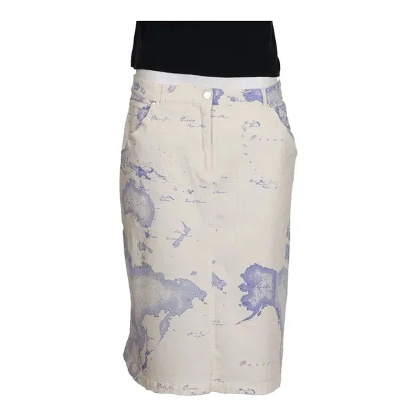 1st Classe Alviero Martini Graphic Midi Skirt - 34W UK 14 White Cotton Blend