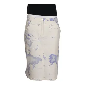 1st Classe Alviero Martini Graphic Midi Skirt - 34W UK 14 White Cotton Blend