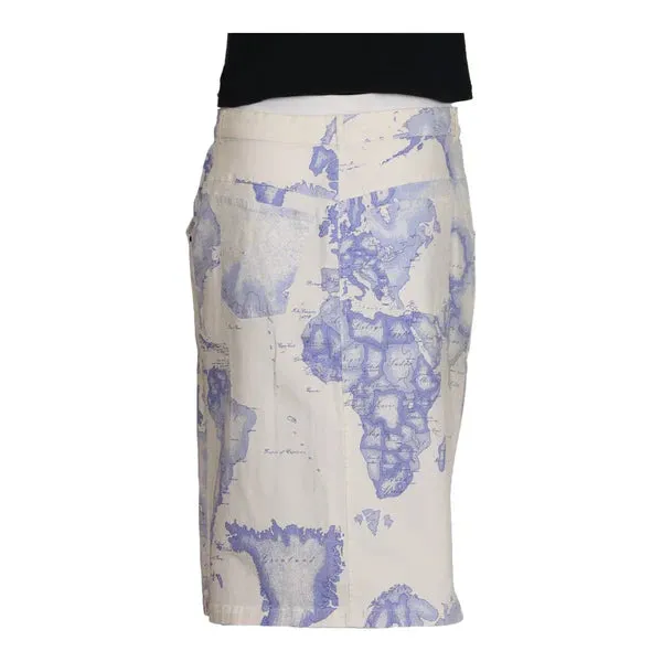 1st Classe Alviero Martini Graphic Midi Skirt - 34W UK 14 White Cotton Blend