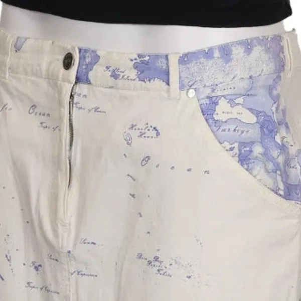 1st Classe Alviero Martini Graphic Midi Skirt - 34W UK 14 White Cotton Blend