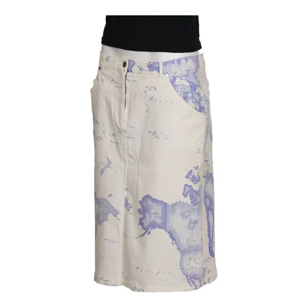 1st Classe Alviero Martini Graphic Midi Skirt - 34W UK 14 White Cotton Blend