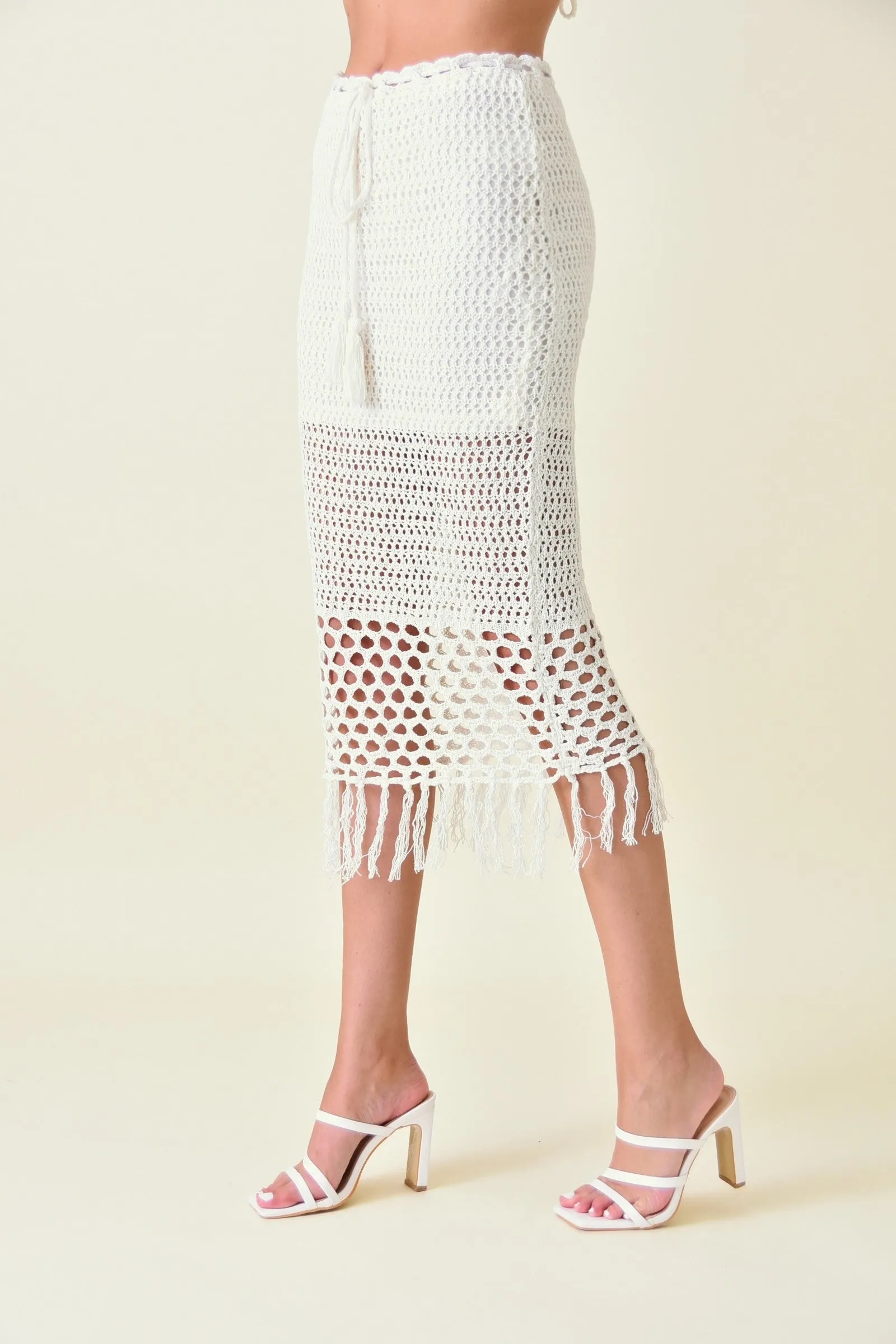 2pc set- crochet halter top & fringe midi skirt