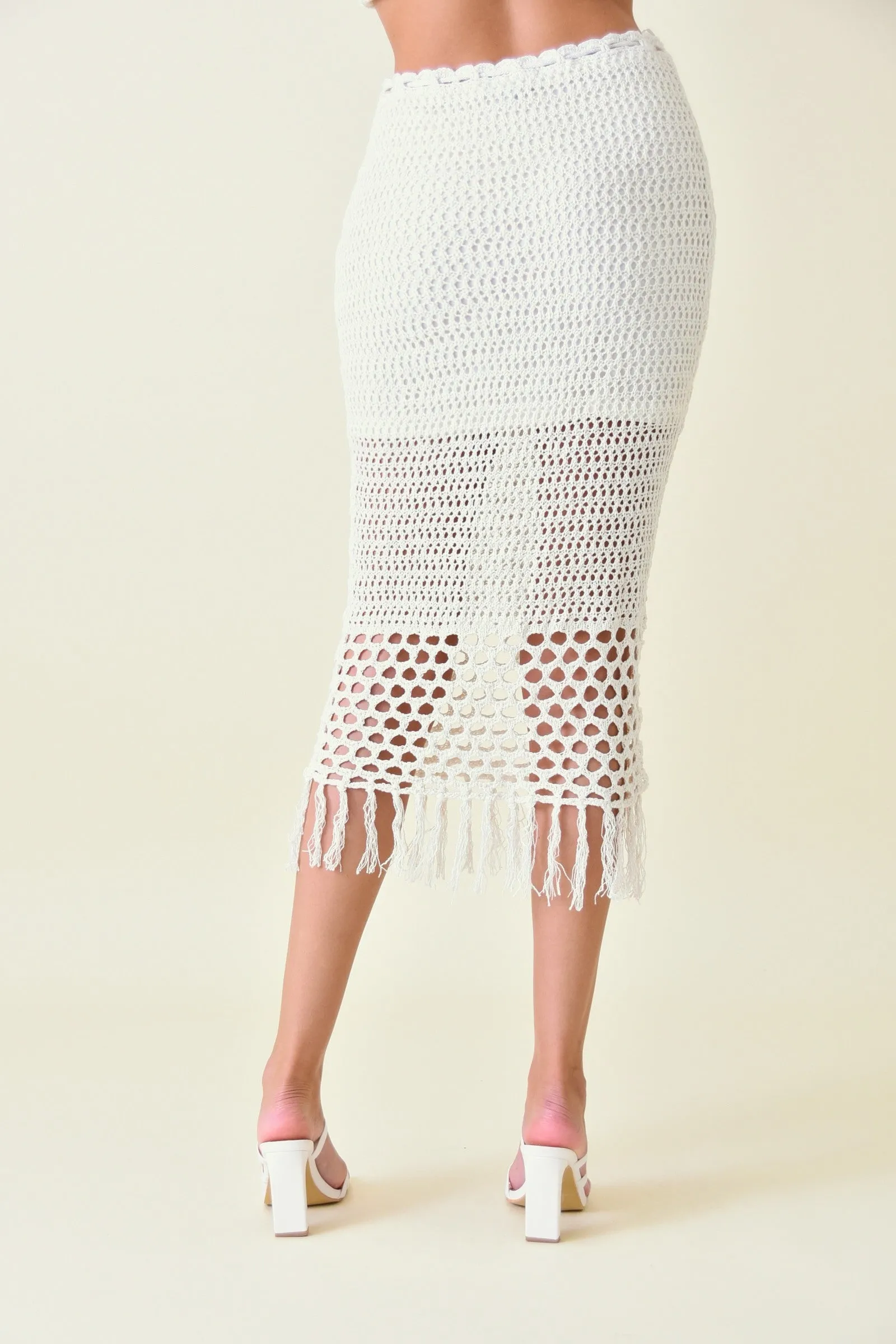 2pc set- crochet halter top & fringe midi skirt
