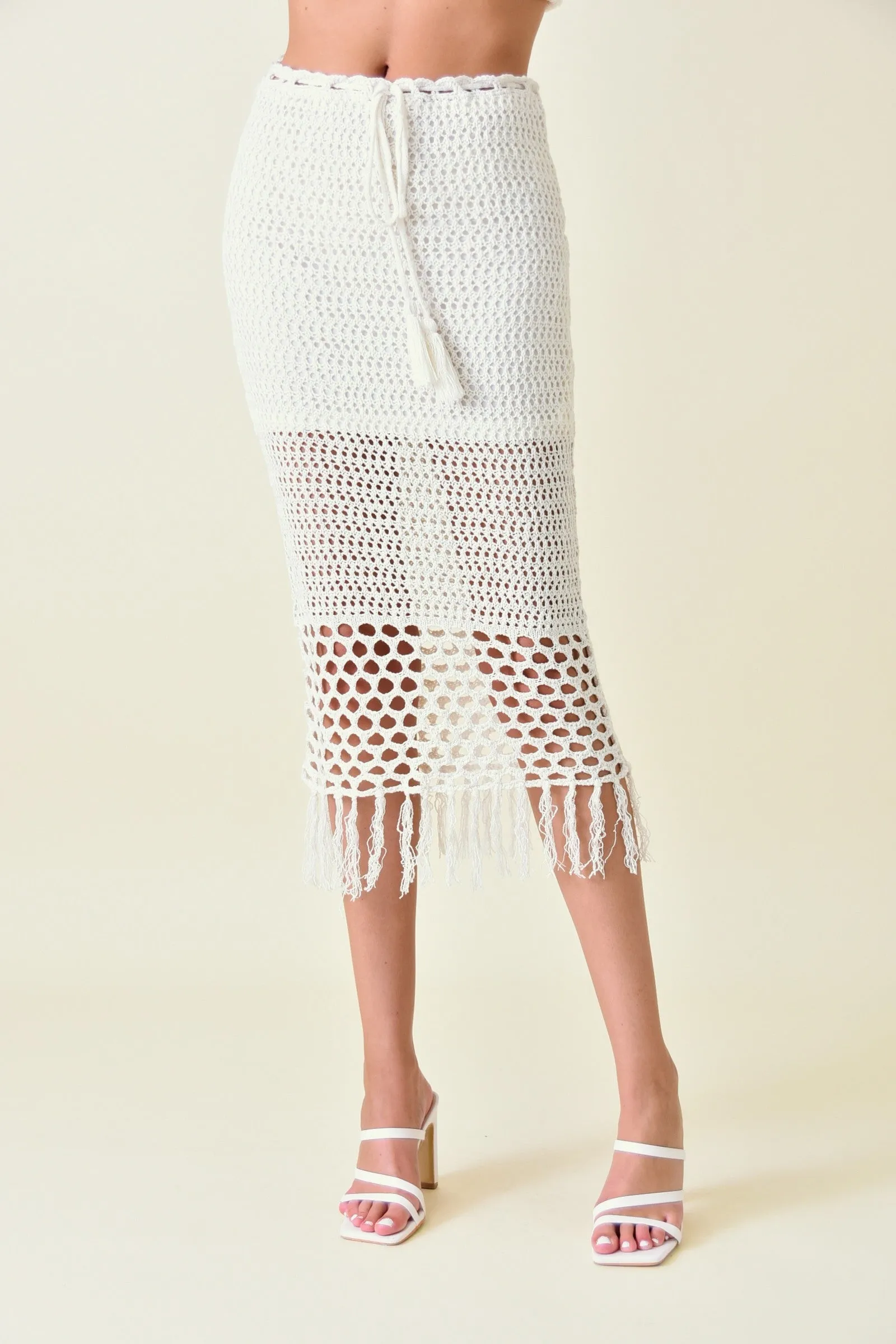 2pc set- crochet halter top & fringe midi skirt