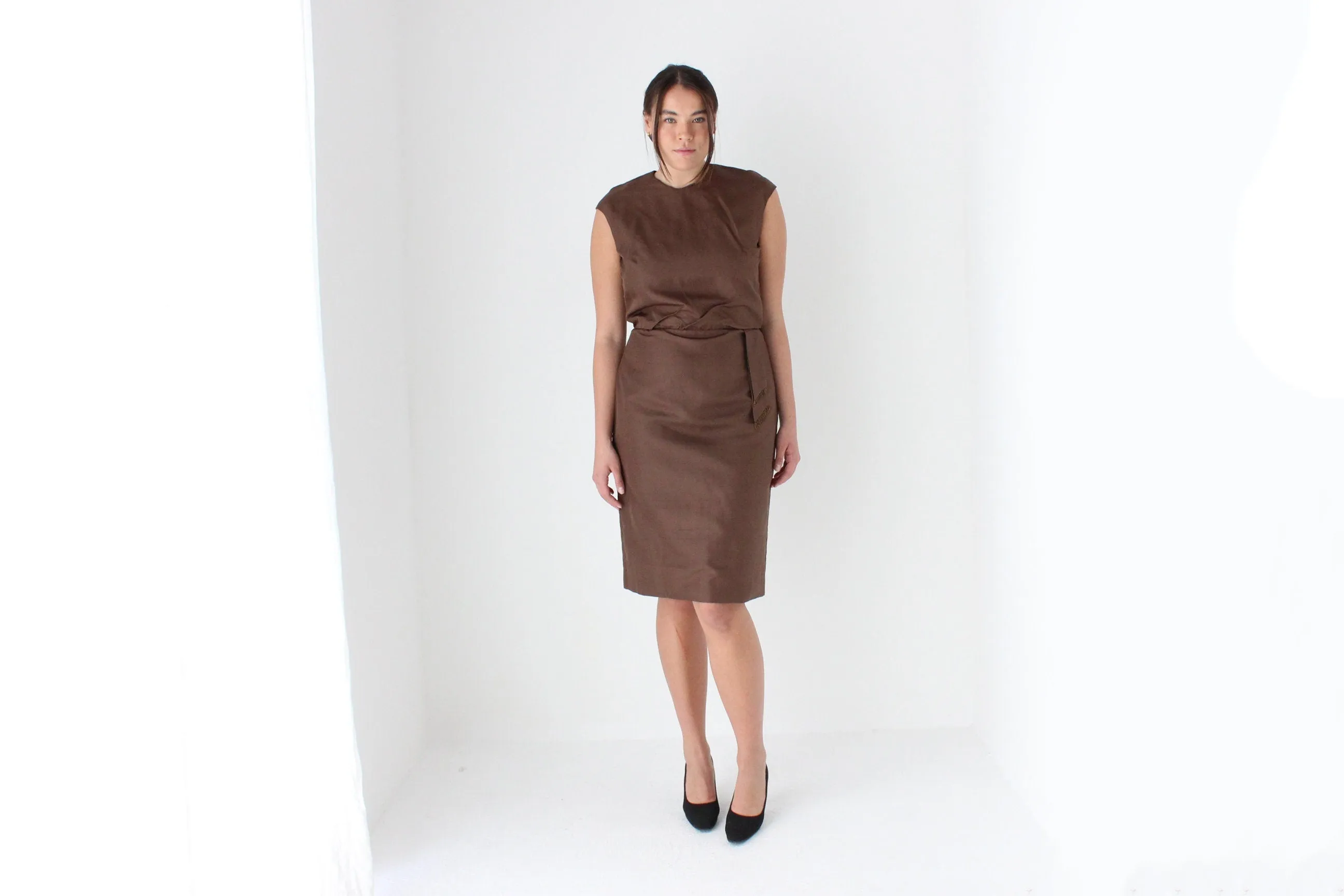 60s Bespoke Chocolate Silk Cocktail Dress