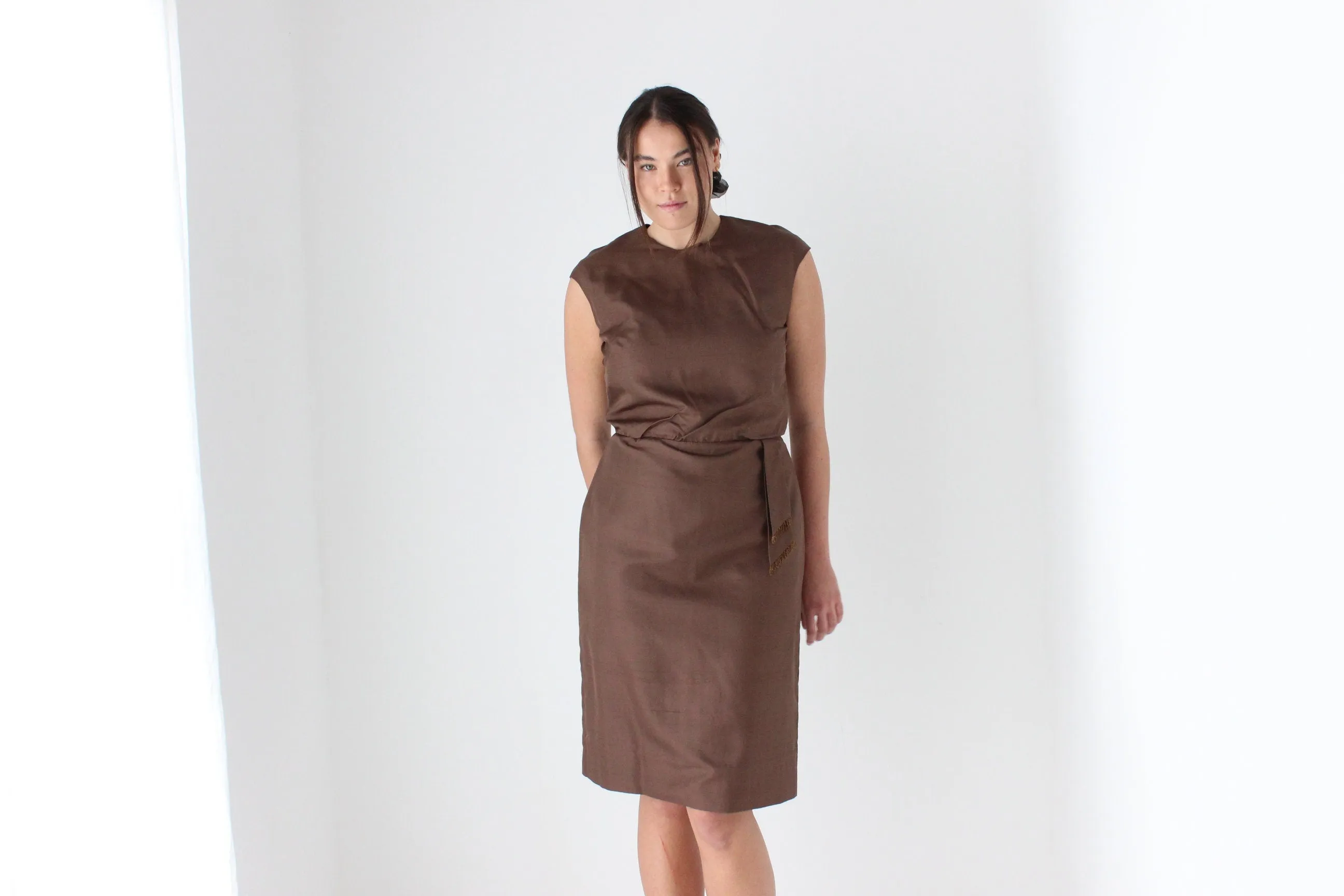 60s Bespoke Chocolate Silk Cocktail Dress