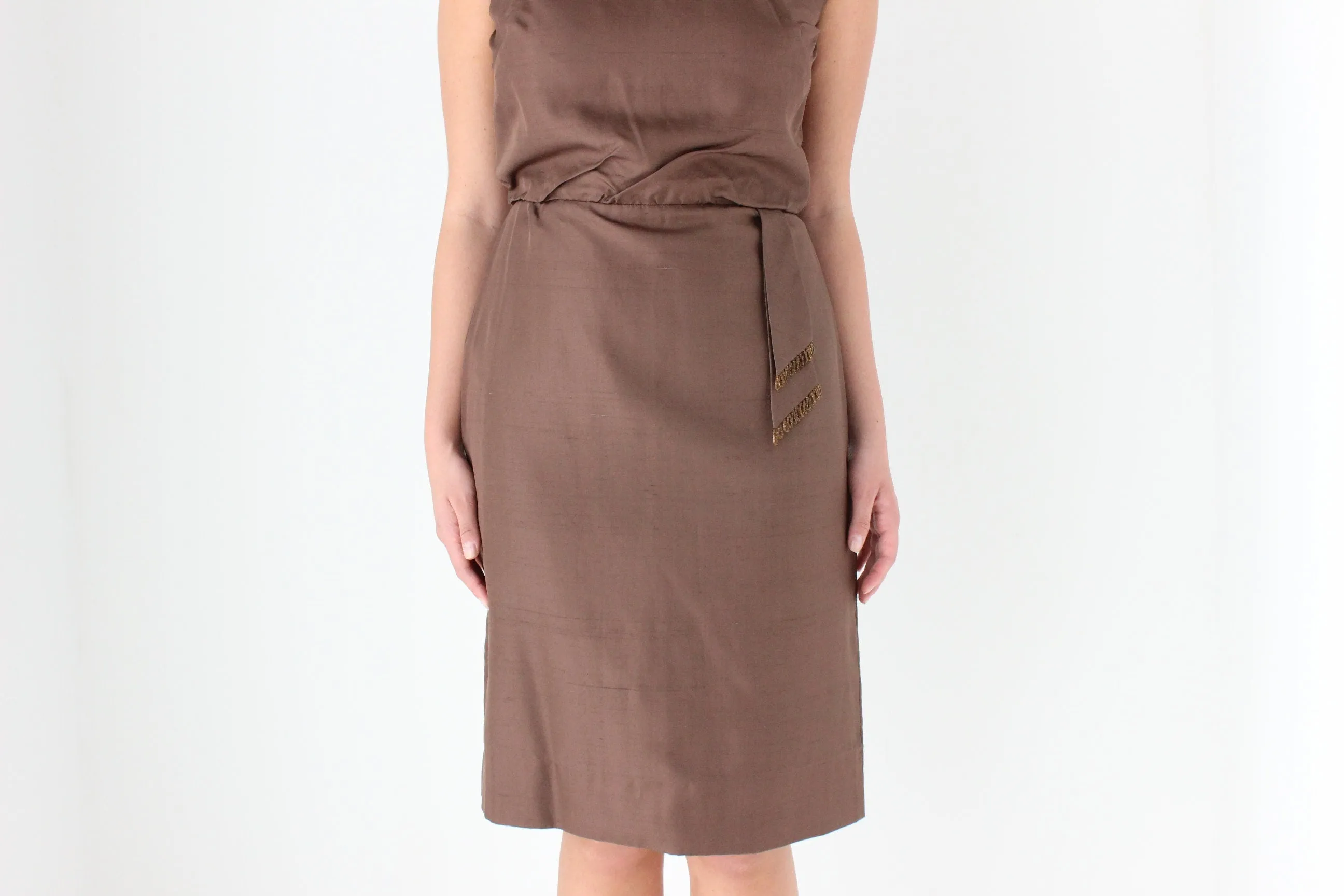 60s Bespoke Chocolate Silk Cocktail Dress