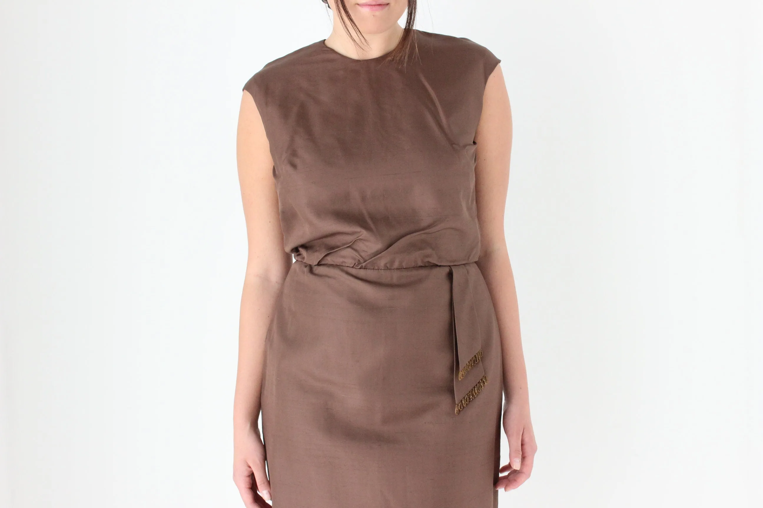 60s Bespoke Chocolate Silk Cocktail Dress