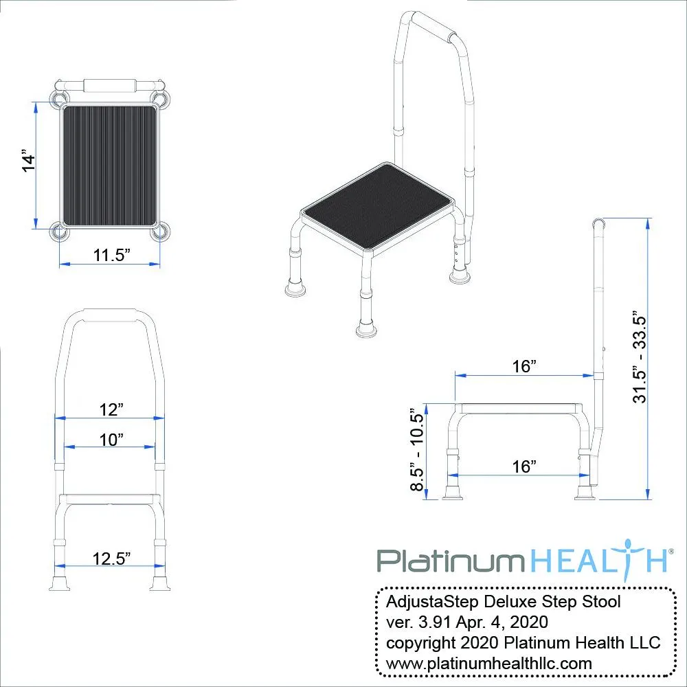 AdjustaStep Deluxe Step Stool with Handrail - Available in 300lb and 750lb Weight Capacity